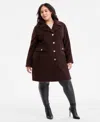 Michael Kors Michael  Plus Size Collared Button-front Coat, Exclusively At Macy's In Brown