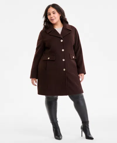 Michael Kors Michael  Plus Size Collared Button-front Coat, Exclusively At Macy's In Brown