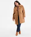 Michael Kors Michael  Plus Size Collared Button-front Coat, Exclusively At Macy's In Brown