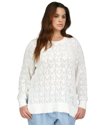 Michael Kors Michael  Plus Size Eyelet-monogrammed Sweater In White