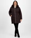 Michael Kors Michael  Plus Size Faux-fur-trim Hooded Puffer Coat In Black