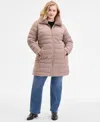Michael Kors Michael  Plus Size Faux-fur-trim Hooded Puffer Coat In Pink