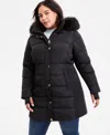 Michael Kors Michael  Plus Size Faux-fur-trim Hooded Puffer Coat, Exclusively At Macy's In Black