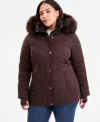 Michael Kors Michael  Plus Size Faux-fur-trim Hooded Puffer Coat, Exclusively At Macy's In Brown