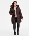 Michael Kors Michael  Plus Size Faux-fur-trim Hooded Puffer Coat, Exclusively At Macy's In Brown