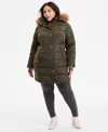 Michael Kors Michael  Plus Size Faux-fur-trim Hooded Puffer Coat, Exclusively At Macy's In Green