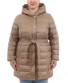 MICHAEL KORS MICHAEL MICHAEL KORS PLUS SIZE HOODED BELTED DOWN PUFFER COAT, CREATED FOR MACY'S