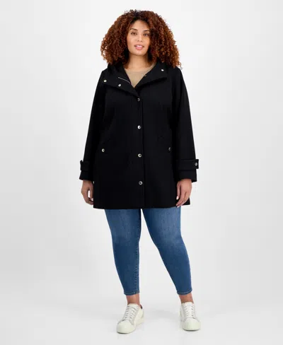 Michael Kors Michael  Plus Size Hooded Coat, Exclusively At Macy's In Black