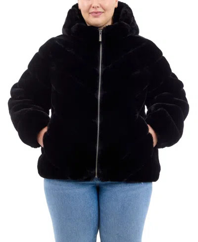 Michael Kors Michael  Plus Size Hooded Faux-fur Coat In Black