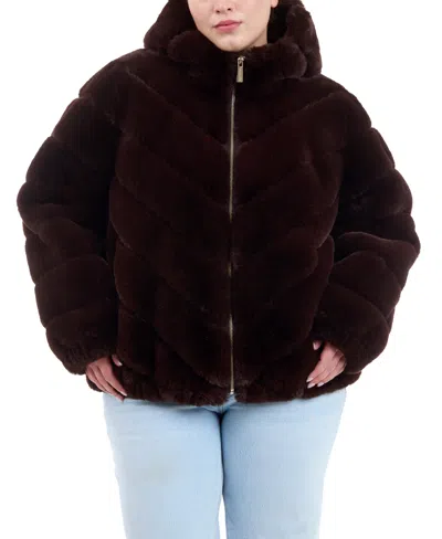 Michael Kors Michael  Plus Size Hooded Faux-fur Coat In Chocolate