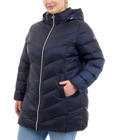 Michael Kors Michael  Plus Size Hooded Packable Down Puffer Coat, Created For Macy's In Admiral
