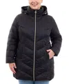 Michael Kors Michael  Plus Size Hooded Packable Down Puffer Coat, Created For Macy's In Black