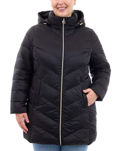 Michael Kors Michael  Plus Size Hooded Packable Down Puffer Coat, Created For Macy's In Black