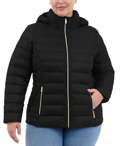 Michael Kors Michael  Plus Size Hooded Packable Down Puffer Coat, Created For Macy's In Black