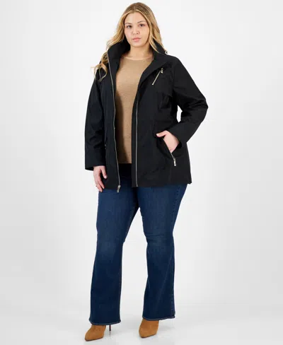 Michael Kors Michael  Plus Size Hooded Water-resistant Anorak Coat In Black