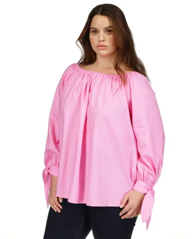 Michael Kors Michael  Plus Size Long-sleeve Tied-cuff Top In Bouquet