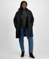 Michael Kors Michael  Plus Size Notched Collar Button-front Coat, Exclusively At Macy's In Black