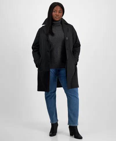 Michael Kors Michael  Plus Size Notched Collar Button-front Coat, Exclusively At Macy's In Black