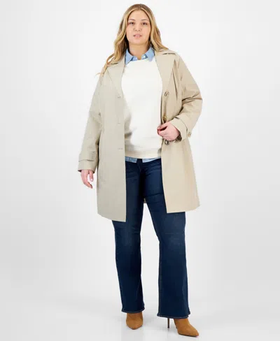 Michael Kors Michael  Plus Size Notched Collar Button-front Coat, Exclusively At Macy's In Dune