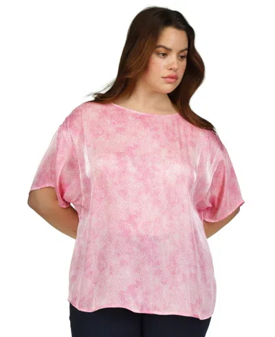 Michael Kors Michael  Plus Size Petal-print Short-sleeve Top In Pink