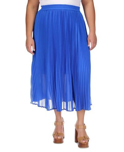 Michael Kors Michael  Plus Size Pull-on Pleated Midi Skirt In Grecian Blue
