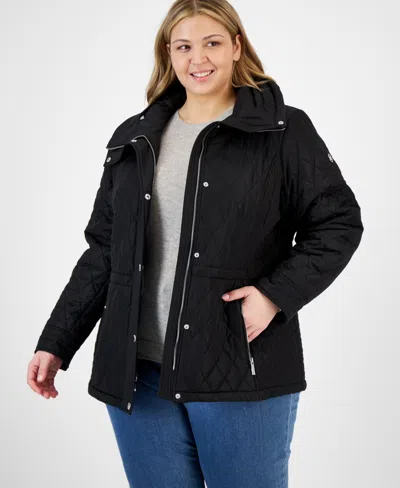 Michael Kors Michael  Plus Size Quilted Hooded Anorak Coat In Black