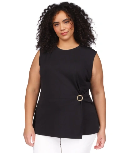 Michael Kors Michael  Plus Size Ring Twist Sleeveless Top In Black