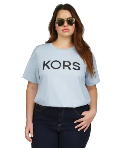 Michael Kors Michael  Plus Size Sequin Logo Cotton T-shirt In Light Chambray
