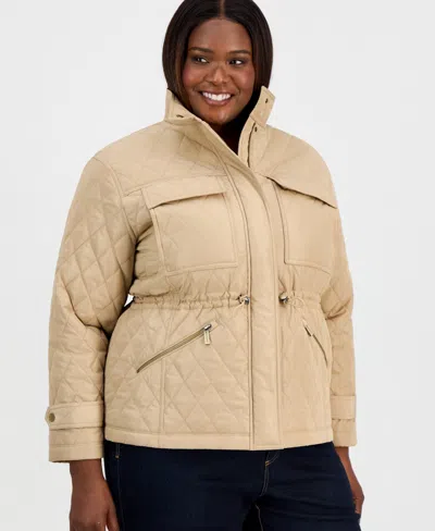 Michael Kors Michael  Plus Size Short Quilted Coat In Brown