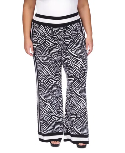 Michael Kors Michael  Plus Size Zebra-print Striped-border Pants In Black,white