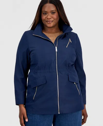 Michael Kors Michael  Plus Size Zip-front Hooded Anorak In Blue