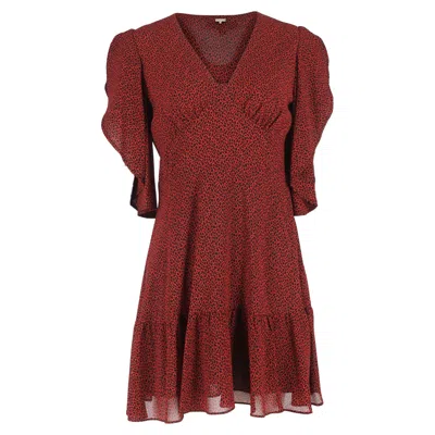 Michael Kors Michael  Printed Cascade-sleeve Mini Dress In Red Polyester In Burgundy