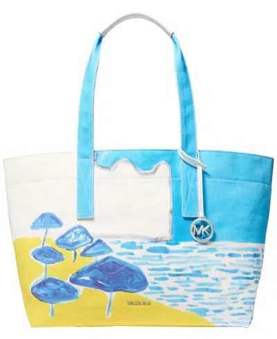 Michael Kors Michael  Printed Cotton Extra-large Tote Handbag In Blue