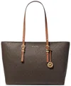 Michael Kors Michael  Quinn Large Signature Logo And Leather Tote In Brown