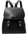 Michael Kors Michael  Quinn Medium Leather Flap Backpack In Black