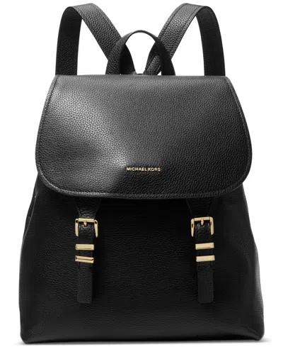 Michael Kors Michael  Quinn Medium Leather Flap Backpack In Black