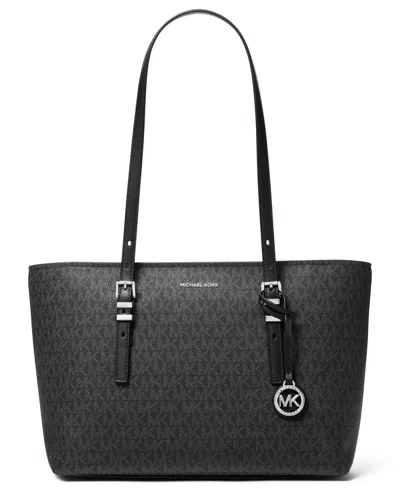 Michael Kors Michael  Quinn Medium Signature Logo And Leather Tote Bag In Black