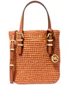 Michael Kors Michael  Quinn Small North South Woven Tote Crossbody In Orange Punch