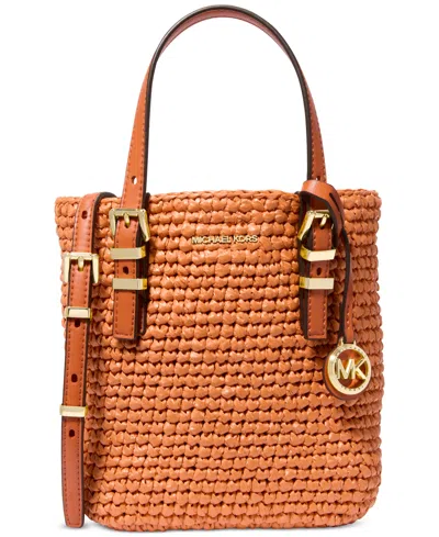 Michael Kors Michael  Quinn Small North South Woven Tote Crossbody In Orange Punch