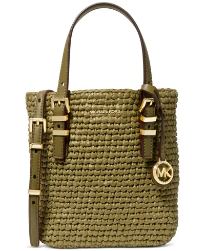 Michael Kors Michael  Quinn Small North South Woven Tote Crossbody In Safari Green