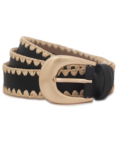 Michael Kors Michael  Raffia Leather Belt In Black