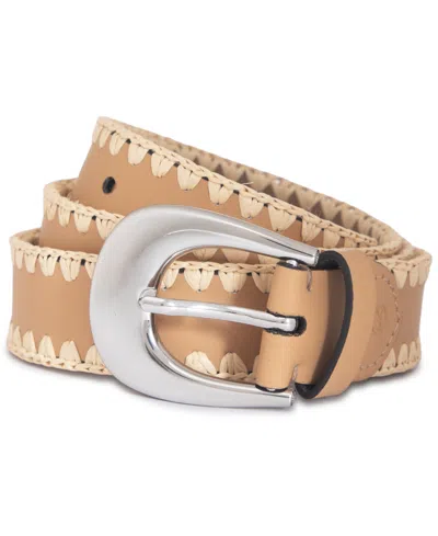Michael Kors Michael  Raffia Leather Belt In Brown