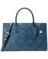 Michael Kors Michael  Scarlett Medium Woven Leather East West Satchel In Dark Chambray