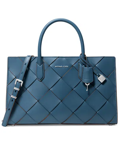 Michael Kors Michael  Scarlett Medium Woven Leather East West Satchel In Dark Chambray