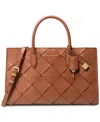 Michael Kors Scarlett Medium Woven Leather Satchel In Luggage