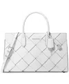 Michael Kors Michael  Scarlett Medium Woven Leather East West Satchel In Optic White