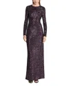 Michael Kors Collection Sequin Long Sleeve Sheath Gown In Purple