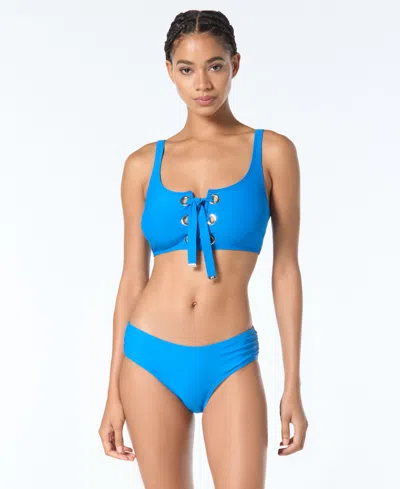 Michael Kors Michael  Shirred Bikini Bottoms In Blue