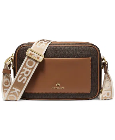 Michael Kors Michael  Signature Maeve Large East West Pocket Crossbody In Brown,acorn