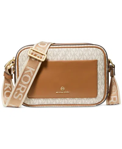 Michael Kors Michael  Signature Maeve Large East West Pocket Crossbody In Vanilla,acorn